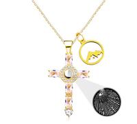 Religious Cross Pendant Projection Necklace, 100 Languages I Love You Heart-shaped Mustard Seed Pendant Stainless Steel Necklace for Women Valentine's Day Gift, adjustable, Glass, Zircon