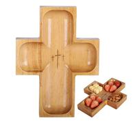 Religious Cross Serving Tray - Rustic Wooden Bowl Large Capacity Spring Cross Centerpiece Display | Daily Breakfast, Salad, Cake, Desserts, Buffet, Entertaining