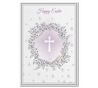 Religious Easter cards - Christian Happy Easter card - Friends Family - Best Good Wishes Greeting - Resurrection of Jesus - Blessings of Spring - Special Holy Cross in Wreath theme