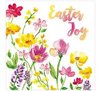 Religious Easter Cards, Joy Flowers, Pack of 5 with Bible Verse & Envelopes | 'Peace and Joy' Easter greeting inside; Christian multipack for family & friends; UK designed & printed