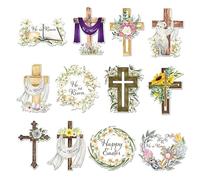 Religious Easter Christian Holiday Decorations, 24Pcs He is Risen Crosses Ornaments, Wooden Christian Ornaments, Tree Hanging Religious Christian Decor for Easter Party
