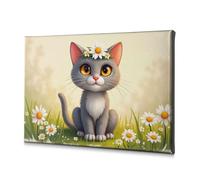 Religious Easter Decorations A Cute Cat With Flowers In Its Hair Sits Among Daisies. Canvas Decorative Picture Living Room Decor Wall Bathroom Pictures(30x40cm)