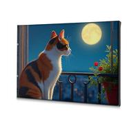 Religious Easter Decorations Cat Gazing At The Full Moon Canvas Decorative Picture Easter Wall Decor The Chosen(40x60cm)
