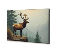 Religious Easter Decorations Elk Standing On A Rocky Cliff Overlooking A Forest. Canvas Decorative Picture Living Room Decor Wall Bathroom Pictures(20x30cm)
