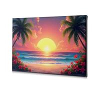 Religious Easter Decorations Sunset At The Beach With Palm Trees And Flowers Canvas Decorative Picture Easter Wall Decor The Chosen(40x60cm)