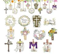 Religious Easter Tree Decor,Religious Easter Tree Ornaments,24pcs Happy Easter Wooden Hanging Signs | Religious He Rises Decorations, Crucifixion Spring Ornaments