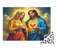 Religious Figures 1000 Piece Jigsaw Puzzle Cardboard for Adults Halo and Sacred Heart Puzzle Game Calm Focus 70x50cm/1000pcs