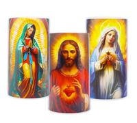 Religious Flameless Devotional Candle 3 Pack - Bundle with 3 Jesus Sacred Heart, Lady Guadalupe, Virgin Mary Prayer Candles for Vigils, Prayers, Blessing, Ceremonies | Flameless Candle 3" x 6"