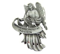 Religious Gift 2 1/2 Antique Finish Pewter Guardian Angel Protect My Grandson Auto Car Visor Clip Travel Protection