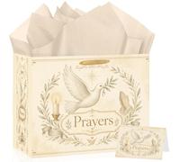 Religious Gift Bag with Greeting Card Tissue Paper Large Christian Baptism Favor Bag Peace Dove Prayers Wrapping Paper Bag Decorations for First Holy Communion Sympathy Get Well Soon Recovery