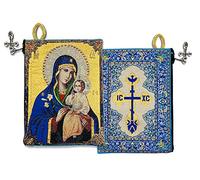 Religious Gift Blessed Virgin Mary Madonna & Child Icon Cloth Tapestry Rosary Zipper Close Pouch Keepsake Holder
