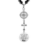 Religious Gift Car Endoscope with Cross for Mirror Hanging - Rear View Mirror Accessories Featuring Bible Scripture Psalm 91:11, Car Jewelry & Charms Pendant for Rearview Mirror
