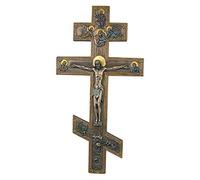 Religious Gifts 17 Inch Bronzed Marble Resin Orthodox Cross Crucifix Wall Plaque with Angels