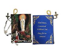 Religious Gifts 2 Sided Our Lady of Lourdes Tapestry Rosary Icon Pouch with Prayer 5 3/8 Inch