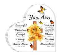 Religious Gifts for Women Christian Gifts Sunflower Cross Gifts Inspirational Gifts Acrylic Heart Table Decoration Bible Verse Gifts Baptism gifts Faith Based Gifts Acrylic Heart Decor Sign Keepsake