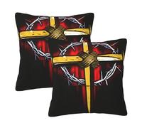 Religious Golden Cross Symbol Set Of 2 Cushion Cover Luxury Throw Pillow Case Fashion Cushion Case For Car Decor Sofa Chair Bedroom 45X45Cm