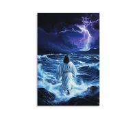 Religious Home Decor Canvas Print Jesus Walking On Water Christian Bible Stories Wall Art Divine Light Modern Picture for Living Room Bedroom Church Decoration Gift 16x24inch(40x60cm)
