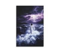 Religious Home Decor Canvas Print Jesus Walking On Water Christian Bible Stories Wall Art Divine Light Modern Picture for Living Room Bedroom Church Decoration Gift 16x24inch(40x60cm)