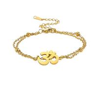 Religious Indian Buddhism Yoga OM Stainless Steel Meditation Spiritual Harmony Wax Rope OM Yoga Double Chain Aum Om Ohm Sanskrit Symbol Jewelry For Women Girls