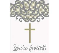 Unique 74864 Gold Holy Communion Invitation Cards 8 Pcs, Cross
