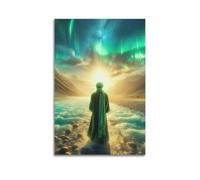Religious Islamic Dream - Style Muhammad In Green Robe Watching Aurora Decorative Painting Canvas Wall Posters And Modern Family Bedroom Decor 24x36inch(60x90cm)