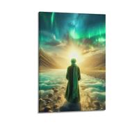 Religious Islamic Dream - Style Muhammad In Green Robe Watching Aurora Decorative Painting Canvas Wall Posters And Modern Family Bedroom Decor 16x24inch(40x60cm)