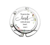 Religious Jewelry Trust in The Lord with All Your Heart Proverbs Bible Quote Bag Hook Purse Hook Christian Women Men Gifts,PU374 (Silver)