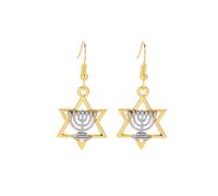 Religious Jewish Star of David Earrings Israel Hanukkah Menorah Candelabrum Candlestick Drop Earring for Women, M, Metal, No Gemstone