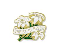 Religious Lapel Pins Gold Tone and White Enamel Easter Lily Christ is Risen, 3/4 Inch