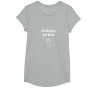 Religious Not Religious, Just Saved Faith Statement T-Shirt, Girls, Heather Grey, Large