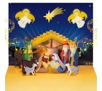 Religious Pop Up Christmas Card with Light and Music, Open greeting card Instantly play the classic song: Joy to the World, with Envelope
