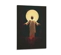 Religious Poster Dramatic Style Jesus With Open Arms And Large Light Decorative Painting Canvas Wall Posters And Modern Family Bedroom Decor 16x24inch(40x60cm)