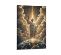 Religious Poster Jesus Above Earth With Divine Light Gives Spiritual Hope Art Decorative Painting Wall Art Canvas Posters Prints for Modern Family Living Room Decor Artwork 20x30inch(50x75cm) Frame