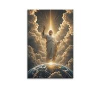 Religious Poster Jesus Above Earth With Divine Light Gives Spiritual Hope Art Decorative Painting Wall Art Canvas Posters Prints for Modern Family Living Room Decor Artwork 20x30inch(50x75cm) Unframe