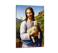 Religious Poster Jesus Holding Lamb Oil Painting Decorative Painting Canvas Wall Posters And Modern Family Bedroom Decor 16x24inch(40x60cm)