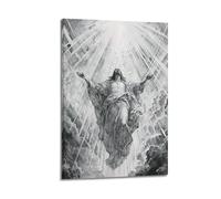 Religious Posters Christian Posters Black And White Sketch of Jesus Ascending to Heaven Marvel Poster Decorative Painting Canvas Wall Posters for Bedroom Decor And Art Picture Print Modern Family 20x3