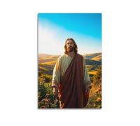 Religious Posters Jesus Flower Field Brown Cloak Poster Wall Art Canvas Aesthetic Cover Painting for Living Room Bed Room 12x18inch(30x45cm) Unframe-style