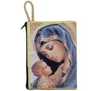 Religious Pouch for Rosaries and Chaplets | Zipper Closure | Beautiful Mother and Child Artwork | Blue Cross on Back | Gold-Tone Thread | Great Gift for First Sacraments, Multicolor, Religious