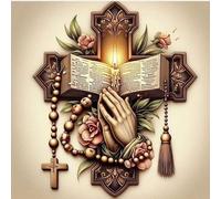 Religious pray Cross Diamond Art Kits for Adults, Jesus Christ Cross 5D Diamond Painting Kit for Beginners, DIY Round Full Drill Painting with Gem Art Craft Kits for Home Wall Decor 13.8x13.8Inch