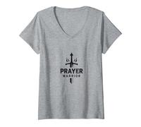 Religious Prayer Warrior for Men | Spiritual Strength V-Neck T-Shirt, Women, Heather Grey, XXL
