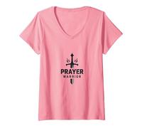 Religious Prayer Warrior for Men | Spiritual Strength V-Neck T-Shirt, Women, Pink, S