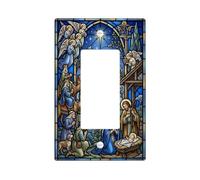 Religious Religious Scene Christmas Single Rocker Light Switch Cover | Stained Glass Artistic Style, Religious Wall Decor, Traditional Holiday Theme, Standard Single Toggle Size