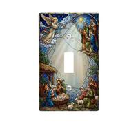 Religious Religious Scene Christmas Toggle Switch Plate | Stained Glass Art Style, Religious Theme, Holy Family Depiction, Traditional Seasonal Decor, Artistic Wall Accents