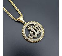 Religious Round Allah Pendant Necklaces Gold Color Stainless Steel Rhinestones Necklace Iced Out Bling Islamic Jewelry