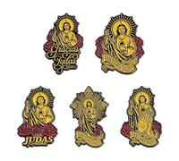 Religious Saint Brooch Pins Set, Faith Inspired Blouse Pins with Icon Portrait and Rose Pattern, Enamel Alloy Lapel Pin Badges for Clothing Accessories, Unisex Decorative Pins for Jackets and Bags