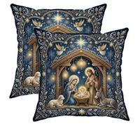 Religious Scene Christmas Throw Pillow Covers 16x16 Set of 2
