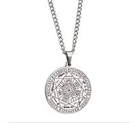 Religious Scripture Seven Angels Seal Rune Pendant Stainless Steel Round Time Gem Necklace Casual Party Vintage Present
