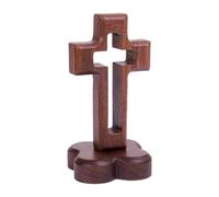 Religious Sculpture Statue - Walnut Wood Material, Flower Base, 12x6.5x6.5cm, Item Set | Jesus Cross Catholic Faith Prayer Home Office Study Bedroom Sacred Space D