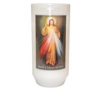 Religious Votive Candle in Holder 40 Hour Burn Time 12.5cm in Size, with Prayer Devine Mercy Jesus I Trust in You
