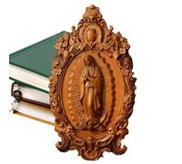 Religious Wood Sculpture - Catholic Saint Statue, Small Sacred Figurine with Mount, Hand-Carved Timber Icon, Spiritual Devotional Ornament, Church Entryway Altar Display for Prayer Room
